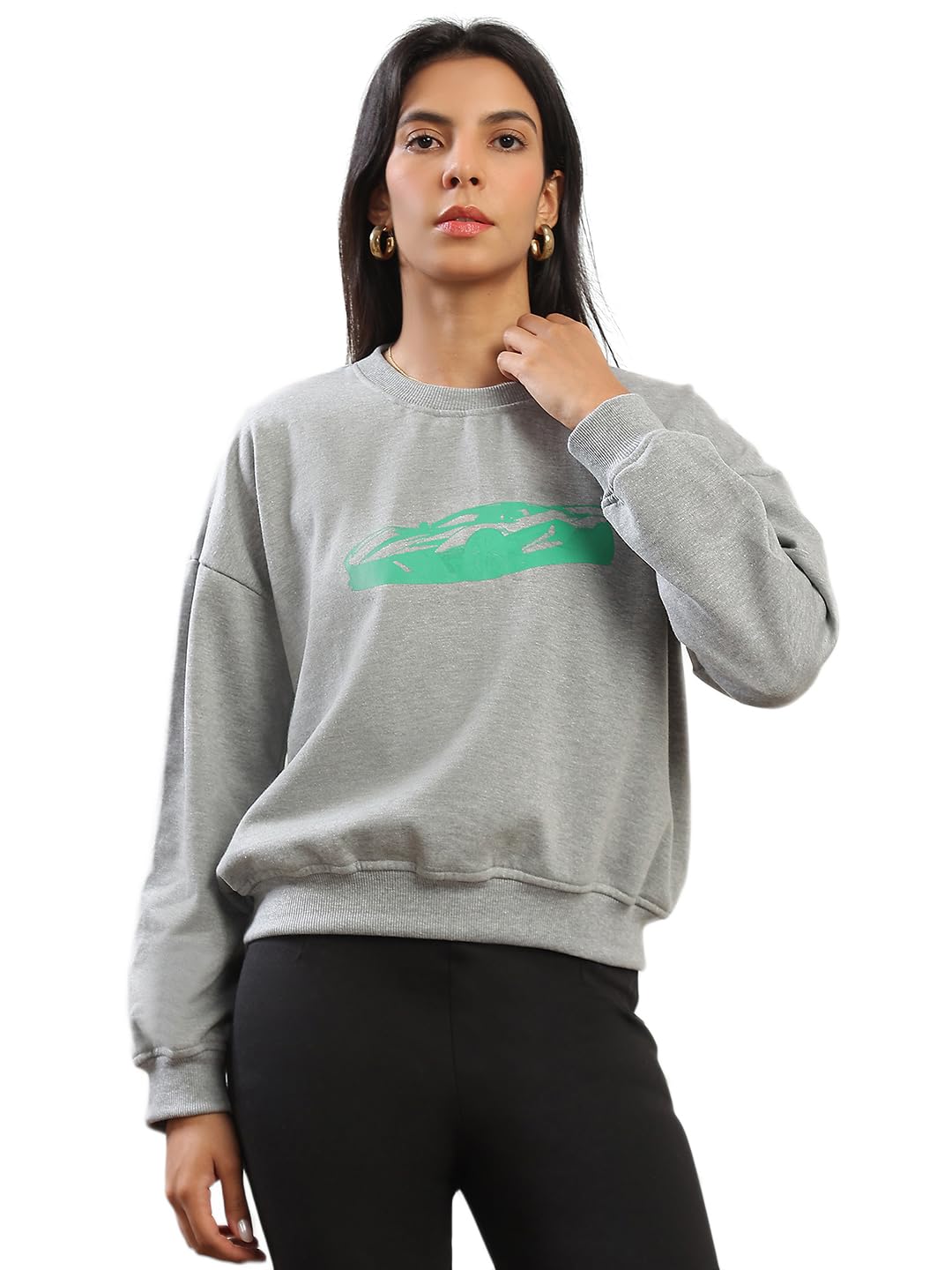 Women Graphic Print Drop Shoulder Sleeves Round Neck Ribbed Hem Pullover Sweatshirt (Fleece 260-280 GSM)-image-23