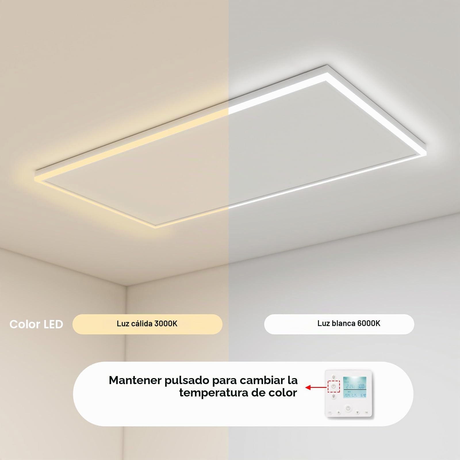 Calefacción infrarroja con termostato, 400 W, calefacción de techo, infrarrojos con iluminación LED, calefacción infrarroja, montaje en techo, control por aplicación, calefacción eléctrica, panel