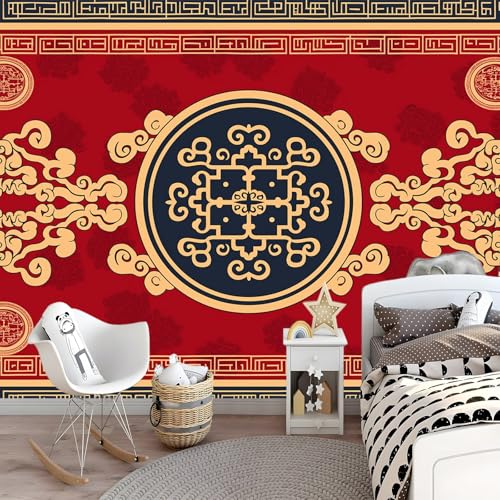 Tradición china y runas en un mural de pared moderno para un hogar armonioso 2