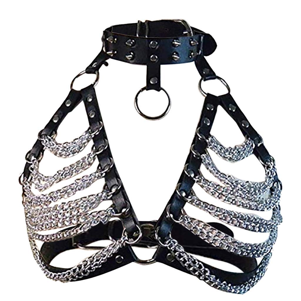 Women Halter Body Bondage Cage Bra Sexy Leather Neck Lingerie Goth Sexy Valentines Day Lingerie for Women Silver