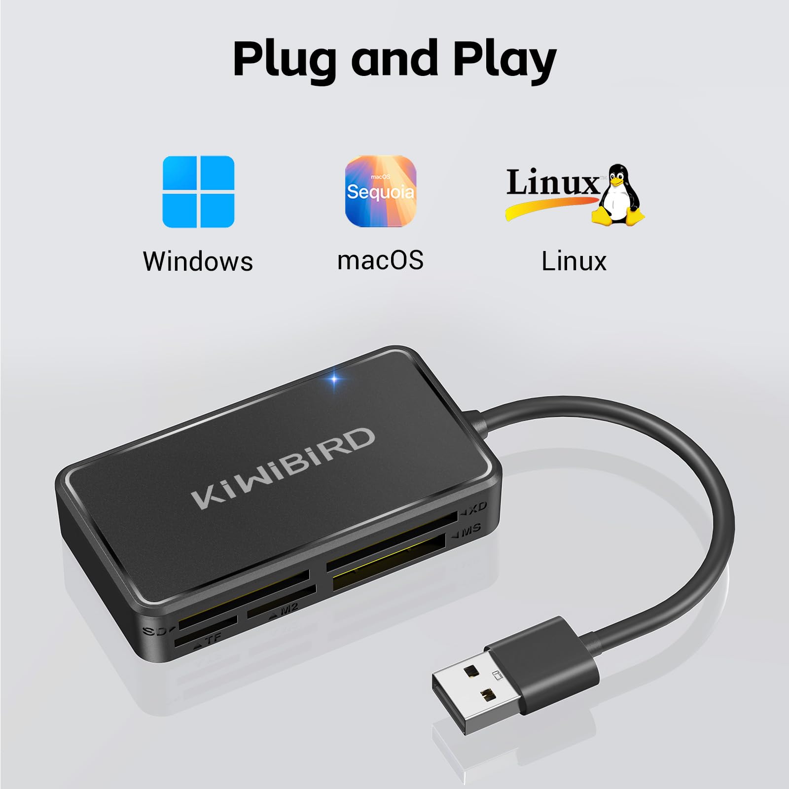 KiWiBiRD Czytnik kart SD USB Compact Flash CF czytnik kart adapter do Memory Stick Pro Duo XD M2 MS TF micro SD, kompatybilny z komputery stacjonarne, laptopy i komputery Mac MacBook