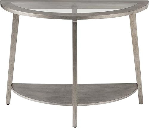 Miniatura 8 de HOMPUS Mesa de entrada media redonda con estante tablero de madera de fibropanel de densidad media maciza mesa de consola clásica y tradicional 157