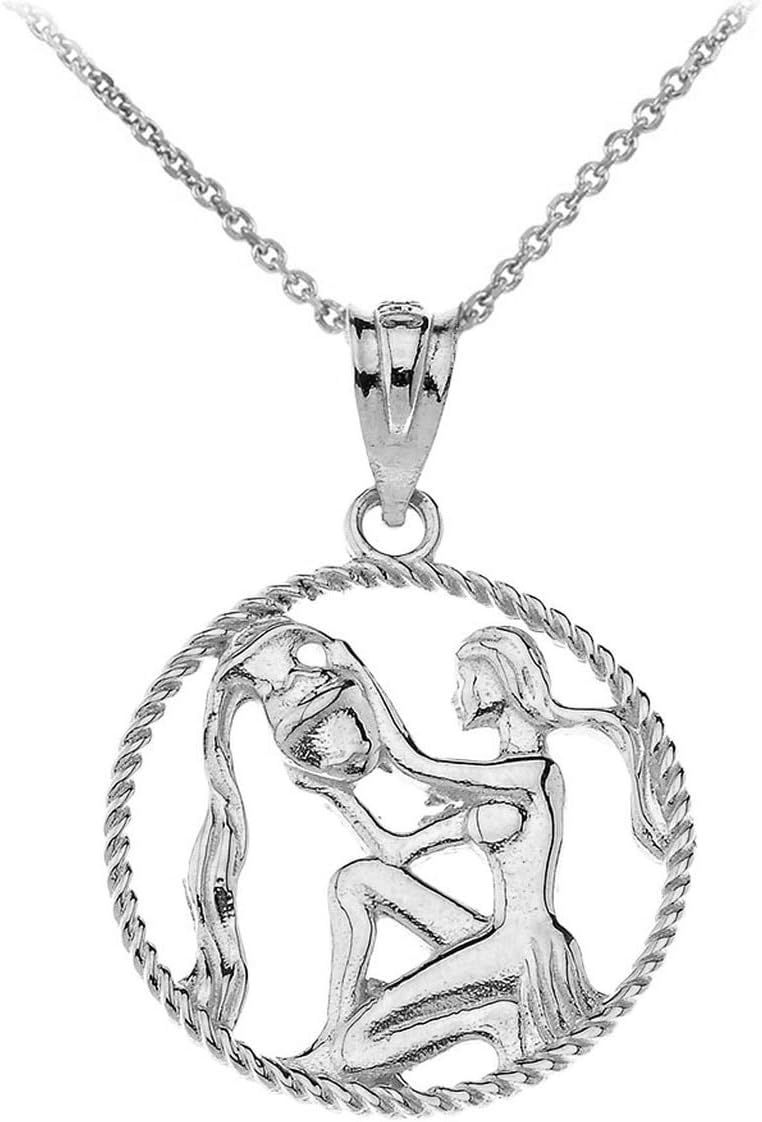 Astrology Jewelry 10k White Gold Round Zodiac Sign Horoscope Constellation Rope-Style Pendant Necklace