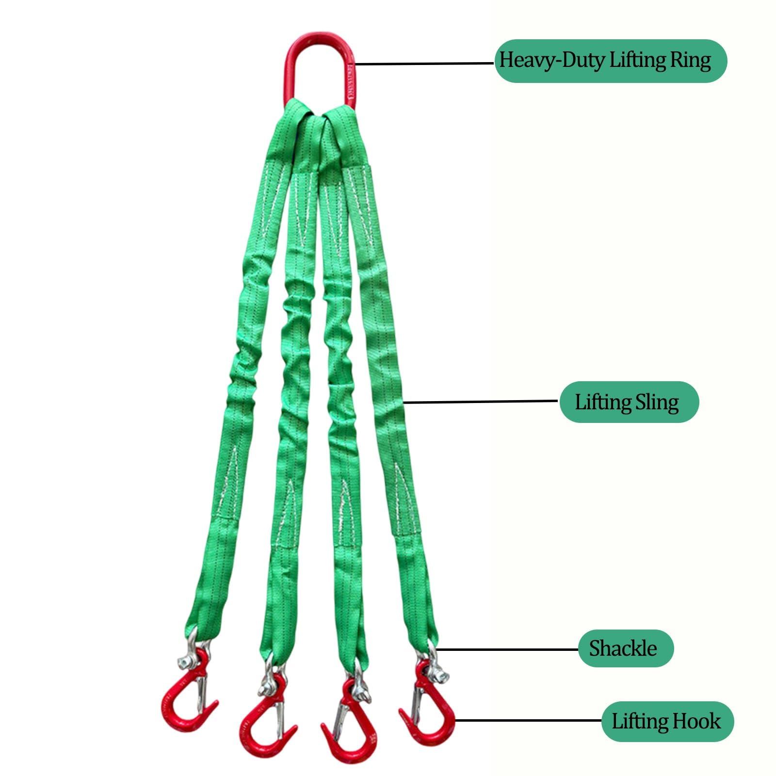 Hebebänder mit Haken, 4-strängiges Gurtgehänge, Hochleistungs-Polyester-Anschlagband (11.023 lbs), Flexibles Stahlseil-Gehänge für Motoren und Krane(5 tons,1m)