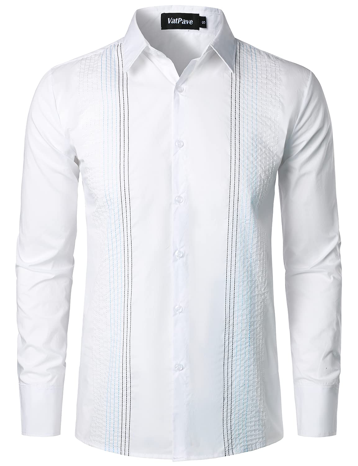 VATPAVEMens Cotton Embroidered Shirts Slim Fit Business Dress Shirts Casual Long Sleeve Button Down Fashion Shirt
