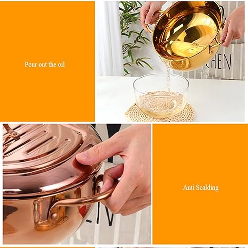 Miniatura 4 de Olla de acero inoxidable 304, olla tempura de 3.2L2.8 cuartos de galón con tapa de termómetro y escurridor de aceite, olla japonesa para cocina,