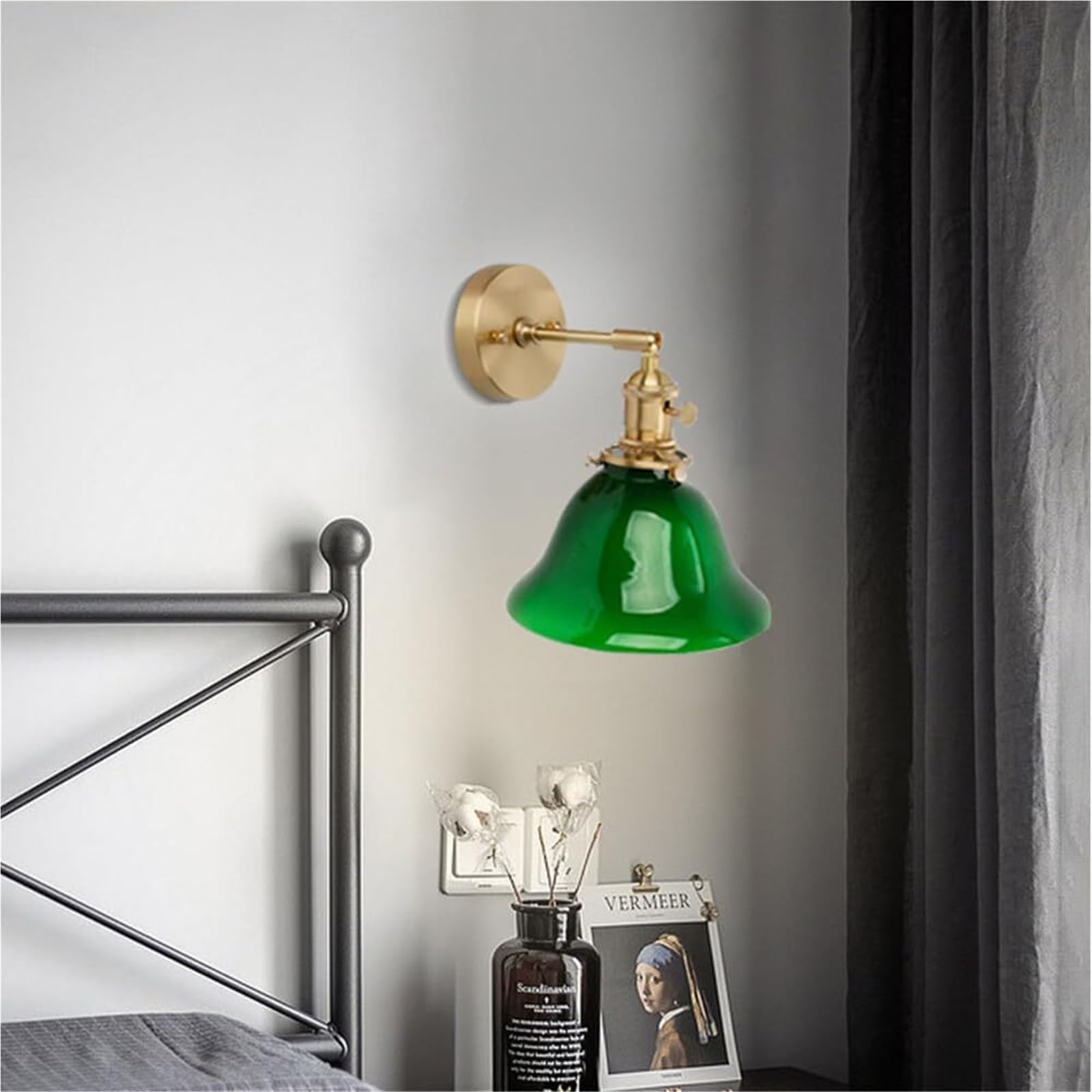 Lampada da Parete Vintage Industriale con Luce in Vetro per Interni, Applique in Ottone con Base E27, Luce Girevole a 180 Gradi per Camera da Letto, Soggiorno, Comodino
