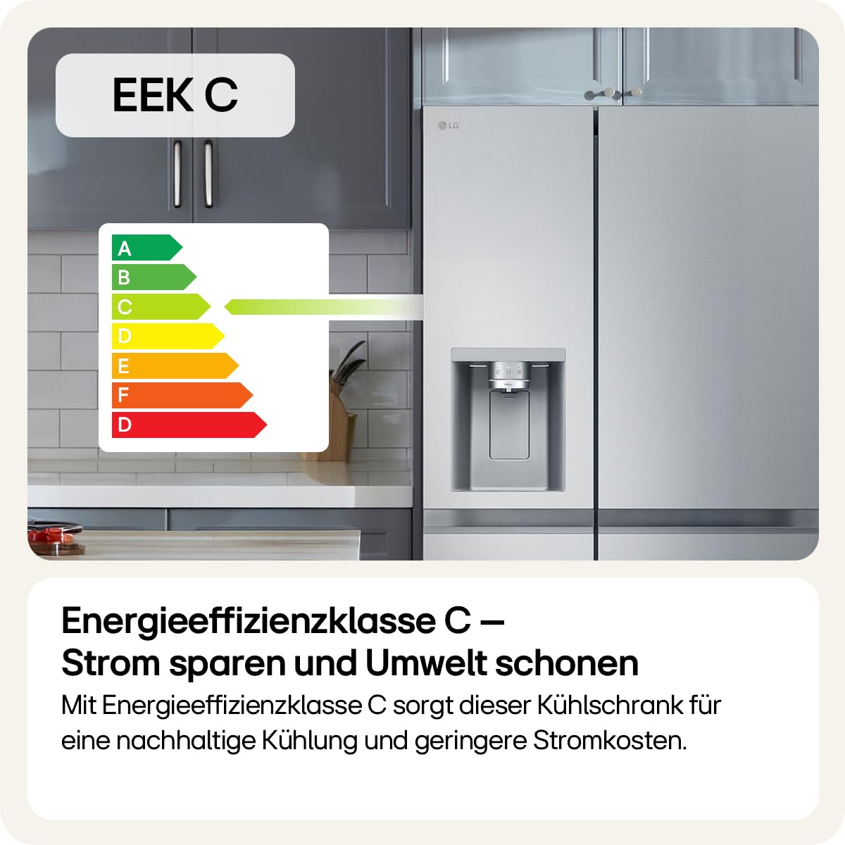 LG GSLE81PYBC Side-by-Side Kühlschrank mit Gefrierfach (628 L, Energieklasse C) mit Eis- und Wasserspender, Multi-Airflow, DoorCooling+, Silber