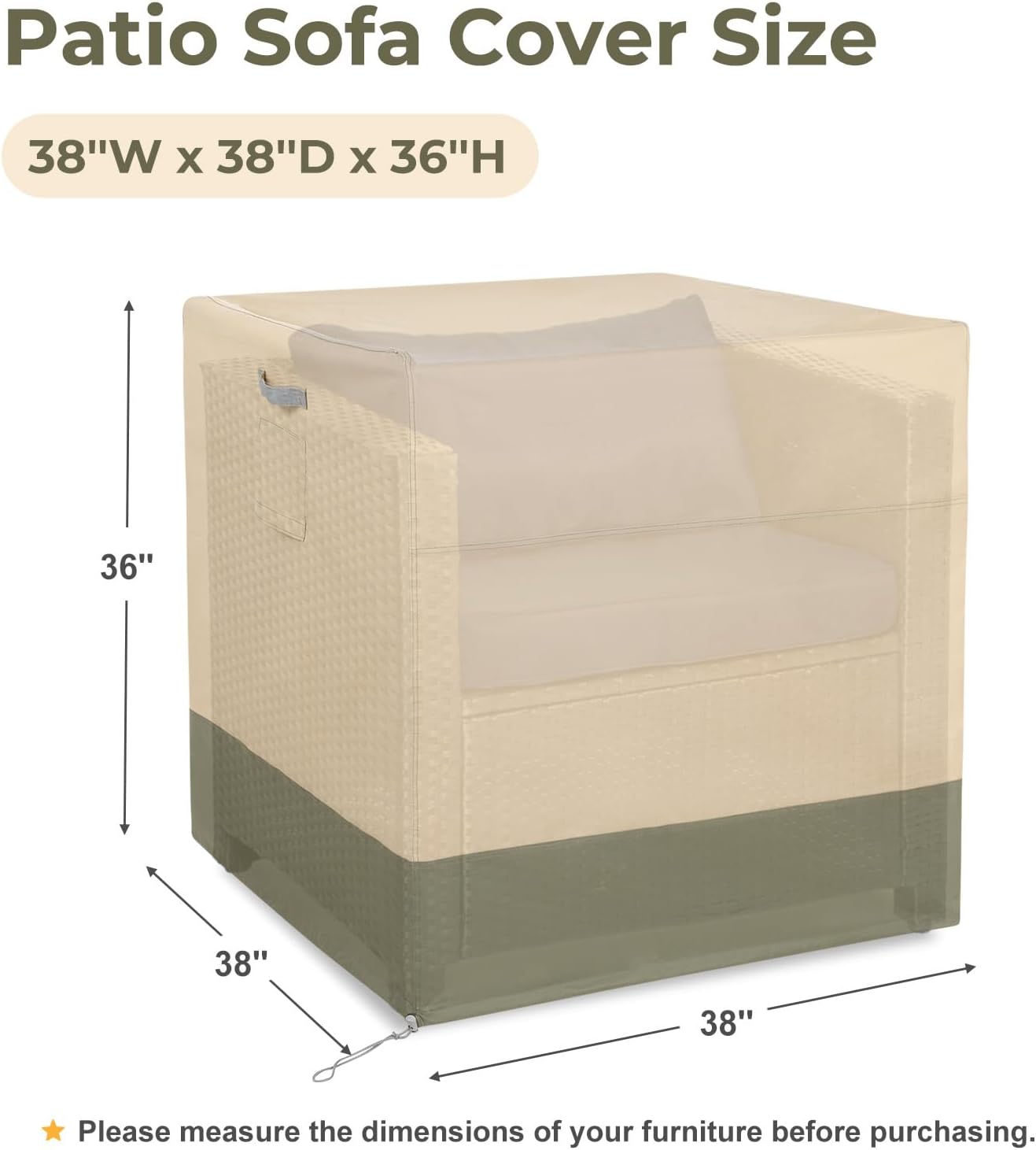 BPS Patio Cube Chair Cover for 1 Seater Garden Rattan Cube Chair or Wicker Single Cube Sofa, 600D Waterproof Oxford Outdoor Furniture Cover, 38''W x 38''D x 36''H