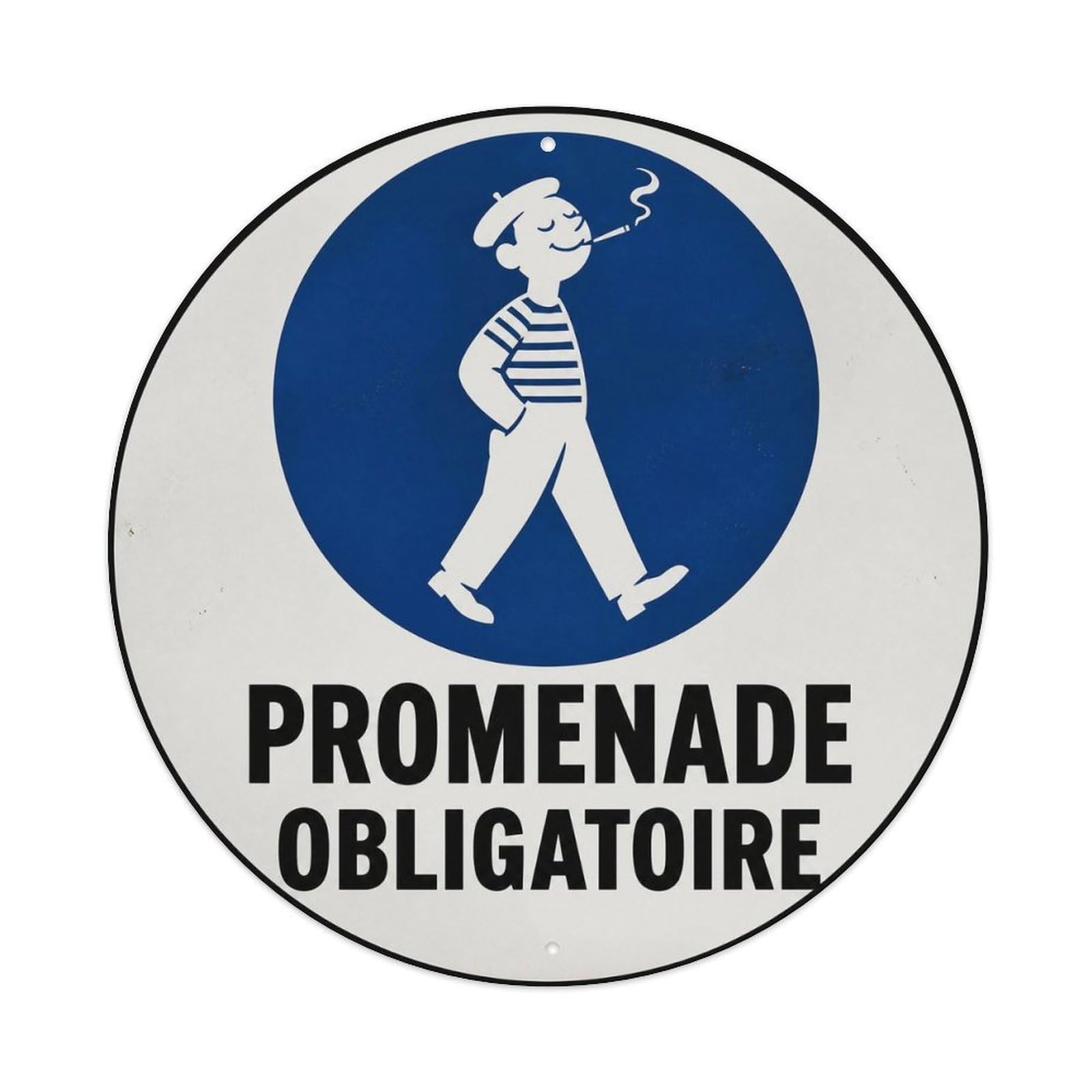 Olyhtr 8X8inch Classic Style Walk Mandatory Comedy Lettering French Vintage Type Metal Tin Sign