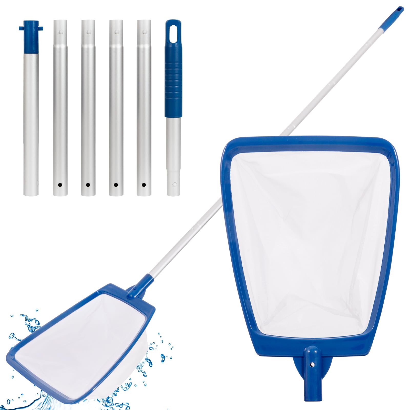 POOLAZA Épuisette Piscine avec Perche, épuisette Piscine à Maille Ultra-Fine, épuisette Semi-Profonde avec Perche Aluminium épaissi 173 cm, pour Piscine sur Terrain élevé, Spa et Bain à remoulement