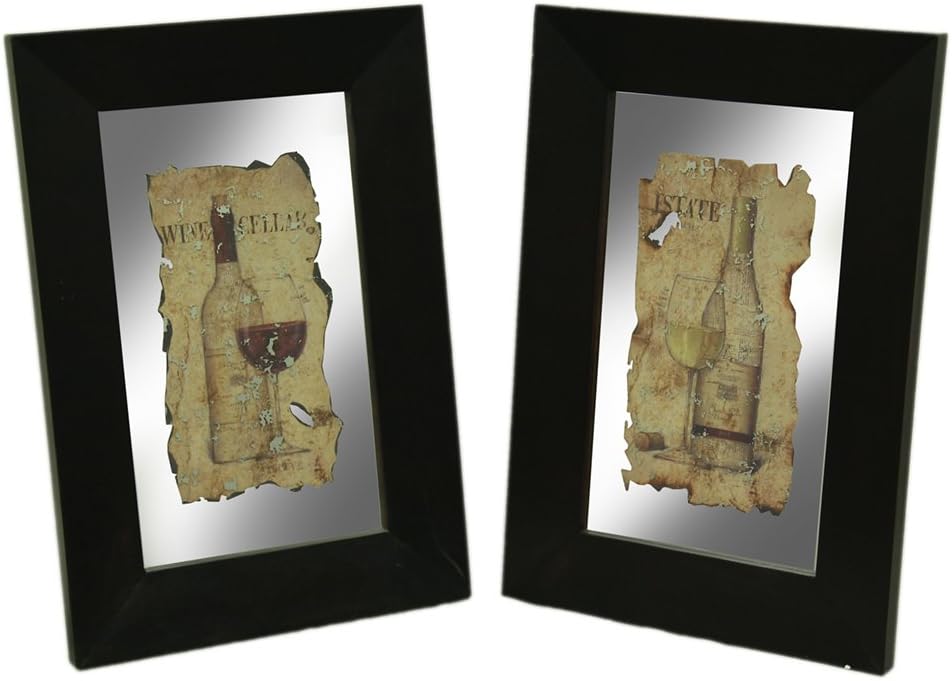 Zeckos Black Frame 2 Piece Vintage Wine Wall Mirror Set
