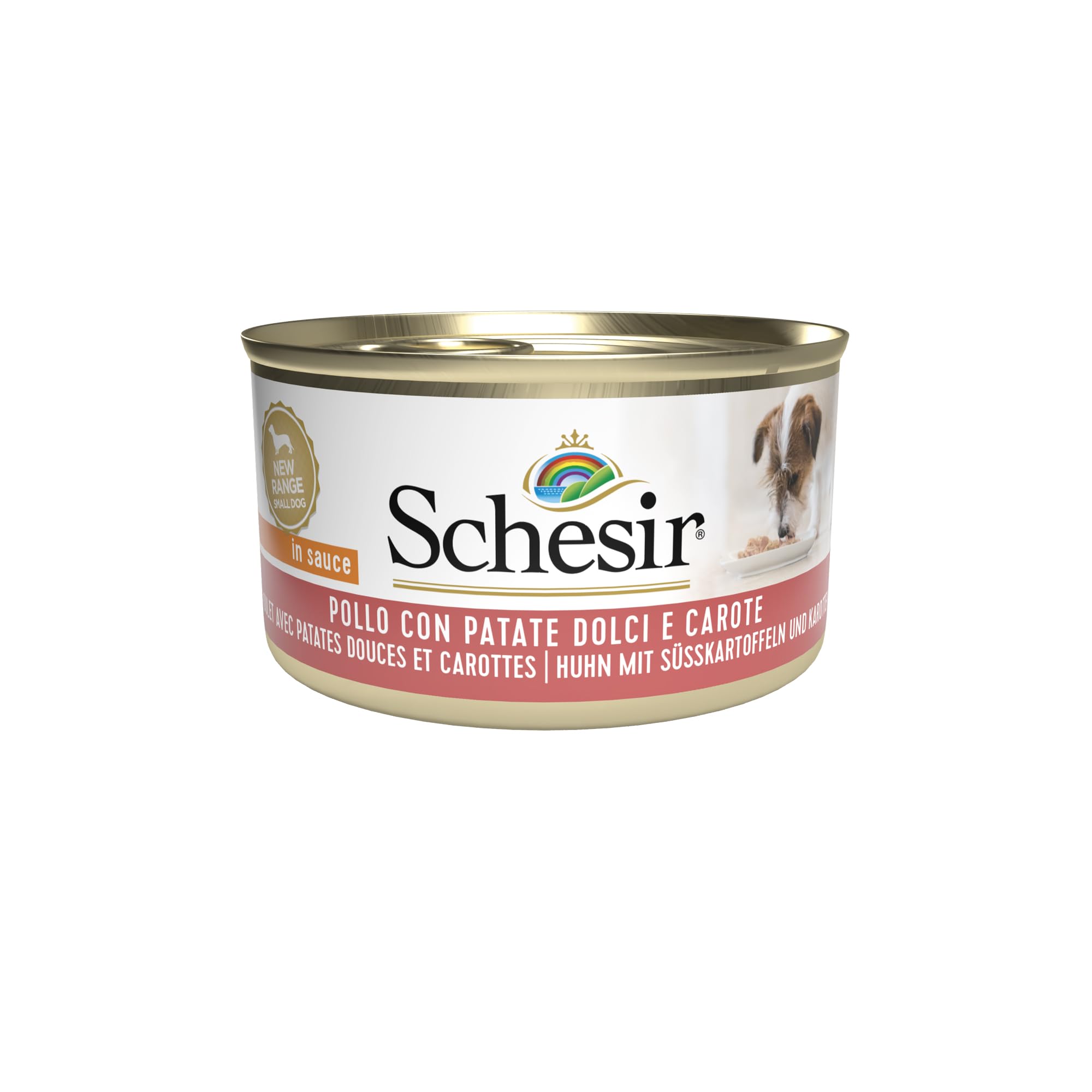 Schesir, Comida húmeda para Perros Adultos con Pollo, Patatas y Zanahorias, en Suave gelatina (24 latas de 85 g)