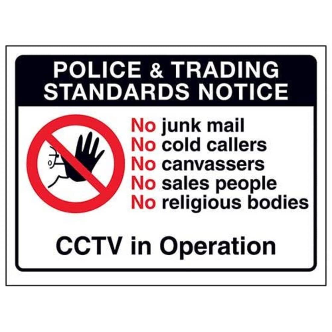 VSafety Adesivo 'No Cold Callers, CCTV In Use' – 200x150 Mm, Vinile Autoadesivo Per Porte E Finestre, Antifurto E Anti-Volantinaggio