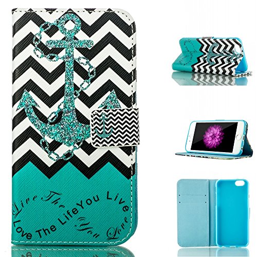 iPhone 6S Case, Walle Shop[Card Slot][Flip][Slim Fit][Wallet] - For Apple iPhone 6 (2014) and iPhone 6S(2015) (wave anchor)