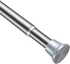 AIZESI Curtain Pole No Drilling 60 to 120 cm, 1 Piece Telescopic Rod, Silver Shower Rail No Drilling, Adjustable Curtain Rail No Drilling for Windows, Cabinet, Bathroom
