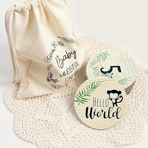 Tarjetas mensuales de hitos para bebés para niño y niña, discos marcadores de hitos de doble cara de safari en la selva, accesorios de fotografía