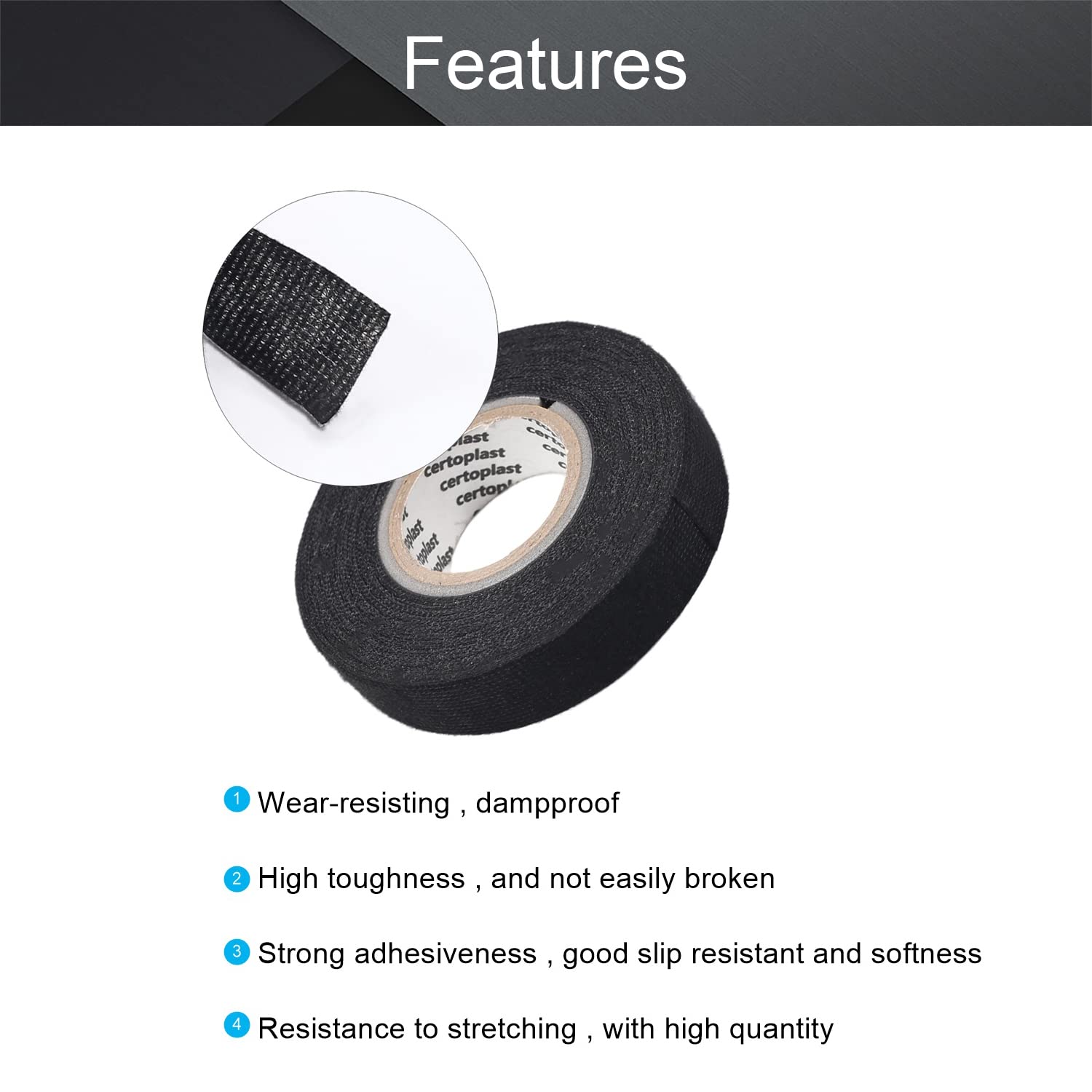 Fielect 3 Rolls Black Electrical Tape 3/4 inch x 49ft, Industrial Grade PVC Electrical Tape High Temp 105°C Electrical Insulation Tape for Car, Electrical Protection, Wrapping Wiring Harness