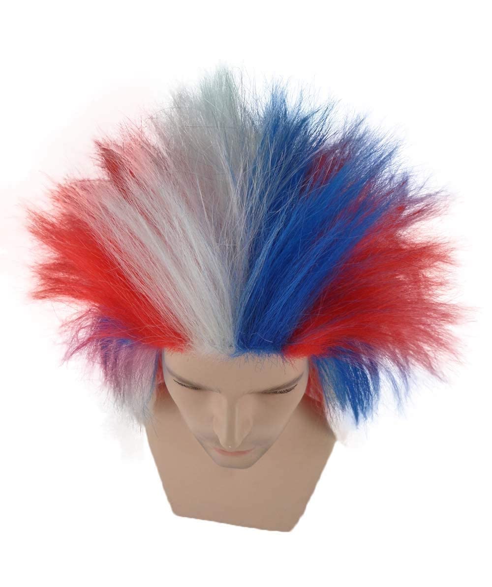 US Patriotic Fuzzy Wig, Red/White/Blue Adult HM-127