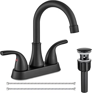 Bathroom Faucets for Sink 3 Hole,Kelmuel 4 Inch Centerset Faucet,Matte Black 2 Hole Bathroom Sink Faucet,Stainless Steel 360° Faucet with Zinc Alloy 90° 2-Handle for Bathroom Sink Vanity RV