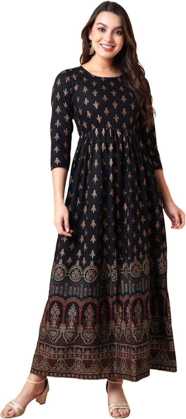 Deavish Women’s Rayon Printed Full Length Maxi Dress