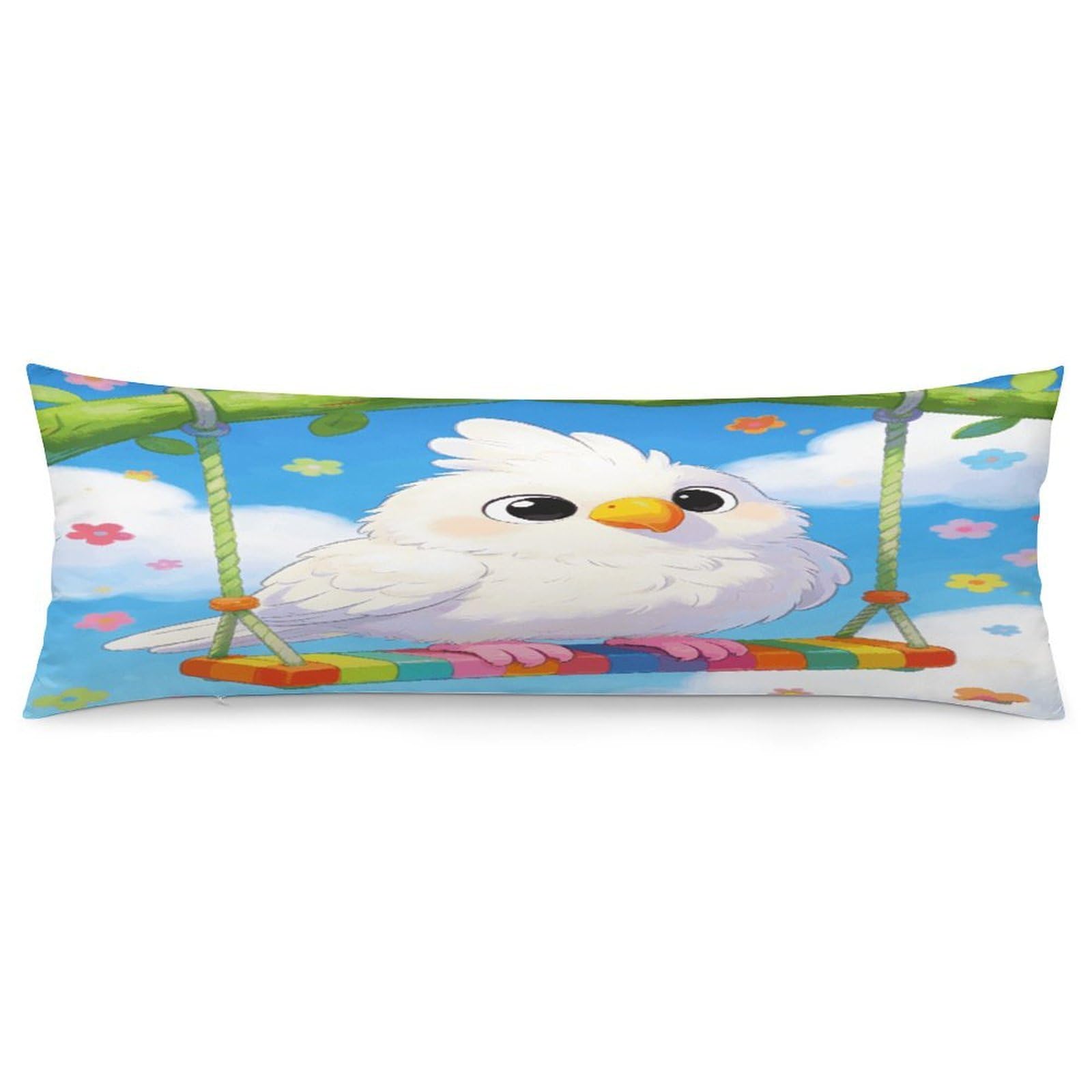 The Spring Leisurely Stroll of A Little White Parrot Body Pillowcase Soft Breathable Full Long Pillow Cover 20x54 Inches Polyester Pillow Case with Hidden Zipper Closure for Bedroom Home Decorations