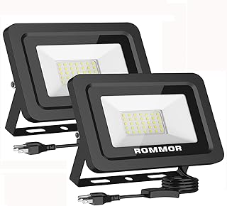 ROMMOR LED Flood Light,2Pack 60W LED Outdoor Floodlight,6000LM Super Bright Security Lights, UL Approved Plug IP66 Waterproof Outdoor LED Daylight White Floodlight for Yard, Garden, Garages(60W*2Pack)