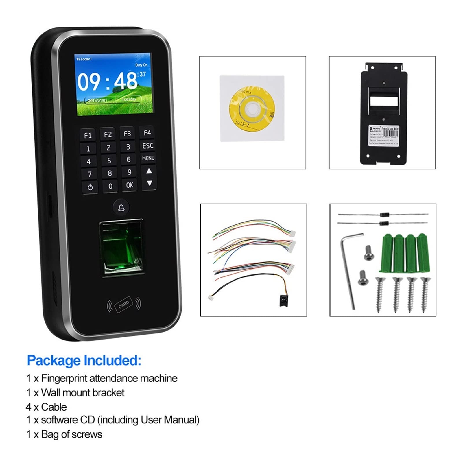 Horloge de pointage pour les petites entreprises, Rfid Système de contrôle d'accès Realand 2.4inch TCP / IP / RS485 Enregistreur d'enregistrement des employés de l'employé d'empreintes digitales biomé