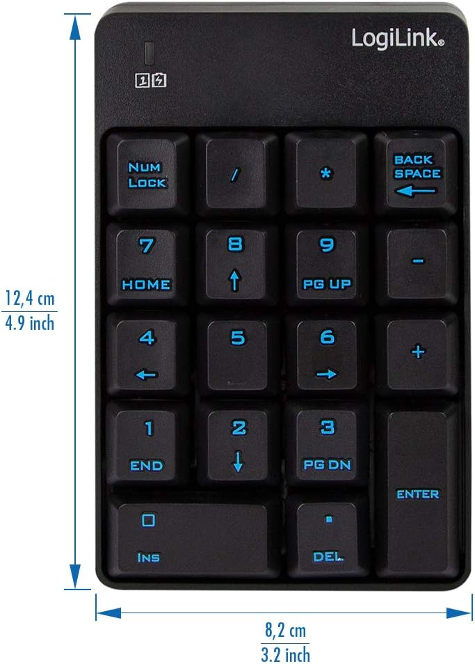 Front view Logilink ID0120 Tastatur mit Tastenbelegung