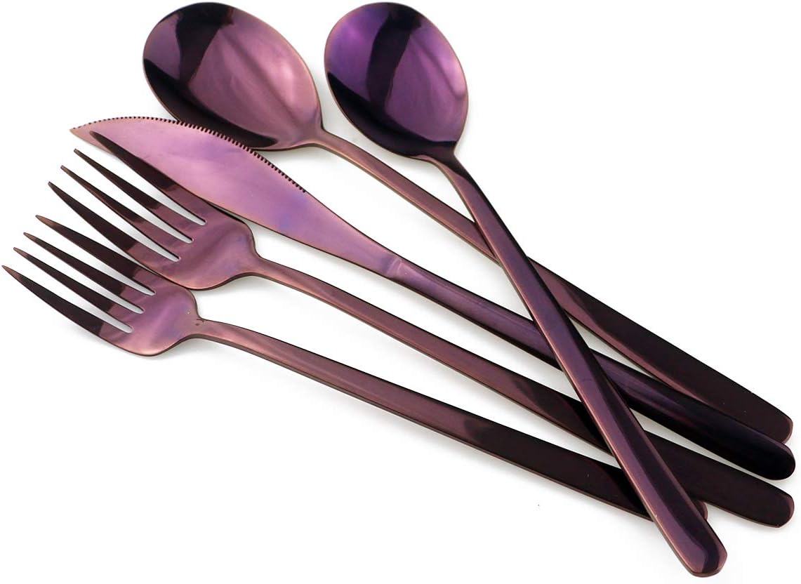 Gugrida 20-Piece 304 Stainless Steel Luxury Mirror Polished Purple Colorful Silverware Flatware Cutlery Set Service for 4 Include Knife Fork Spoon Dessert Fork Teaspoon Dishwasher Safe