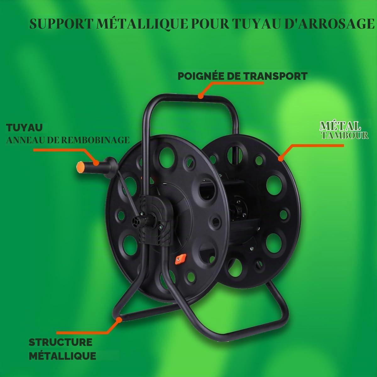 Enrouleur Tuyau Arrosage - Enrouleur pour Tuyau d'eau 1/2 Pouce, Jusqu'à 100 m - Facile à Transporter, avec Large Base Stable - Enrouleurs de Tuyaux d'Arrosage pour Le Jardin