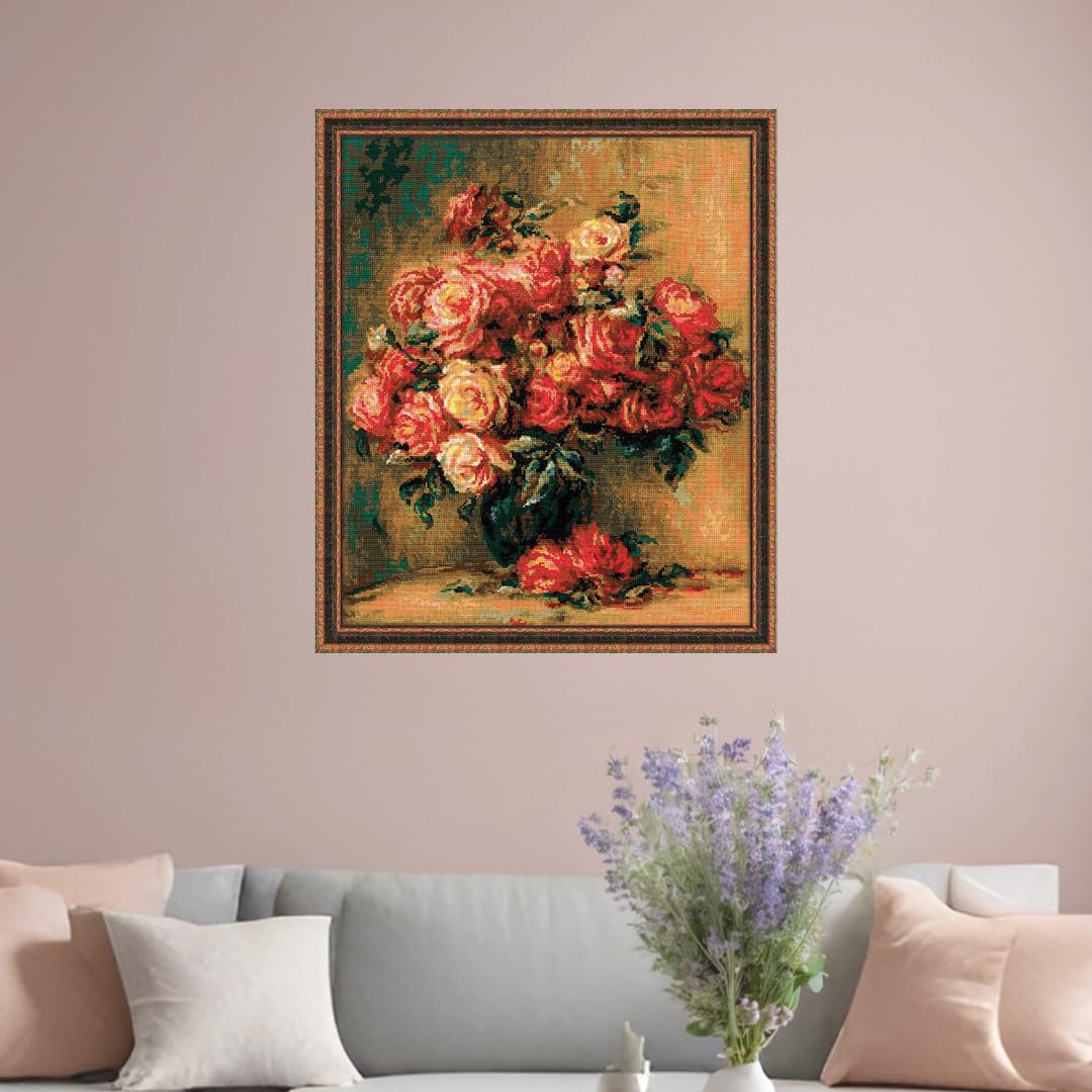 RIOLIS - Bouquet di Rose da un dipinto di Pierre-Auguste Renoir 1402, Punto croce 40x48cm, Punto croce kit da ricamare, Disegni da ricamare, Embroidery kit, Kit ricamo punto croce