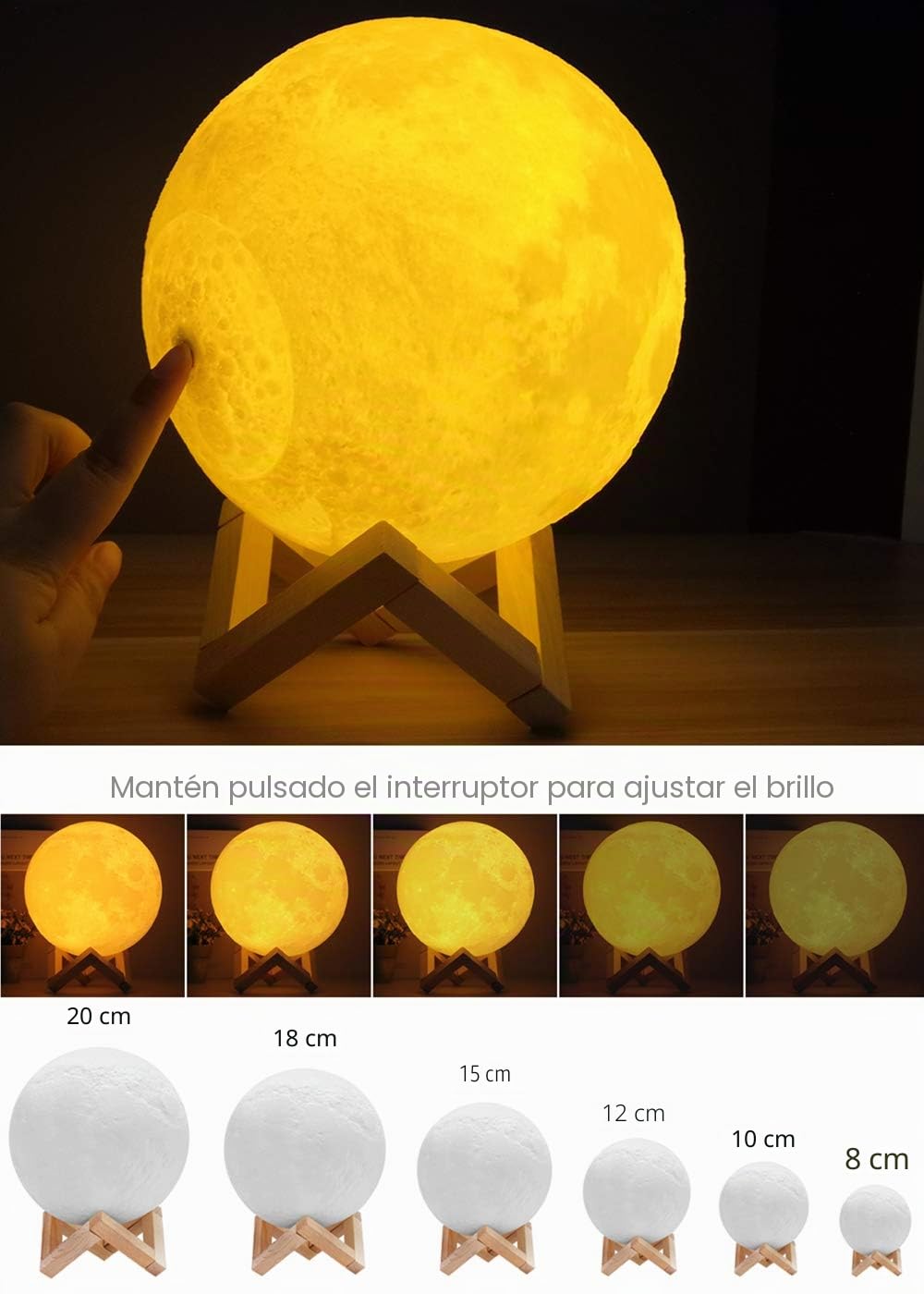Lampara De Luna Personalizada Foto Y Texto 3D Usb Recargable 16 Colores Control Remoto Y Táctil Controlar Personalizado Luz De Noche Creativa Romántica (Diámetro 20cm)