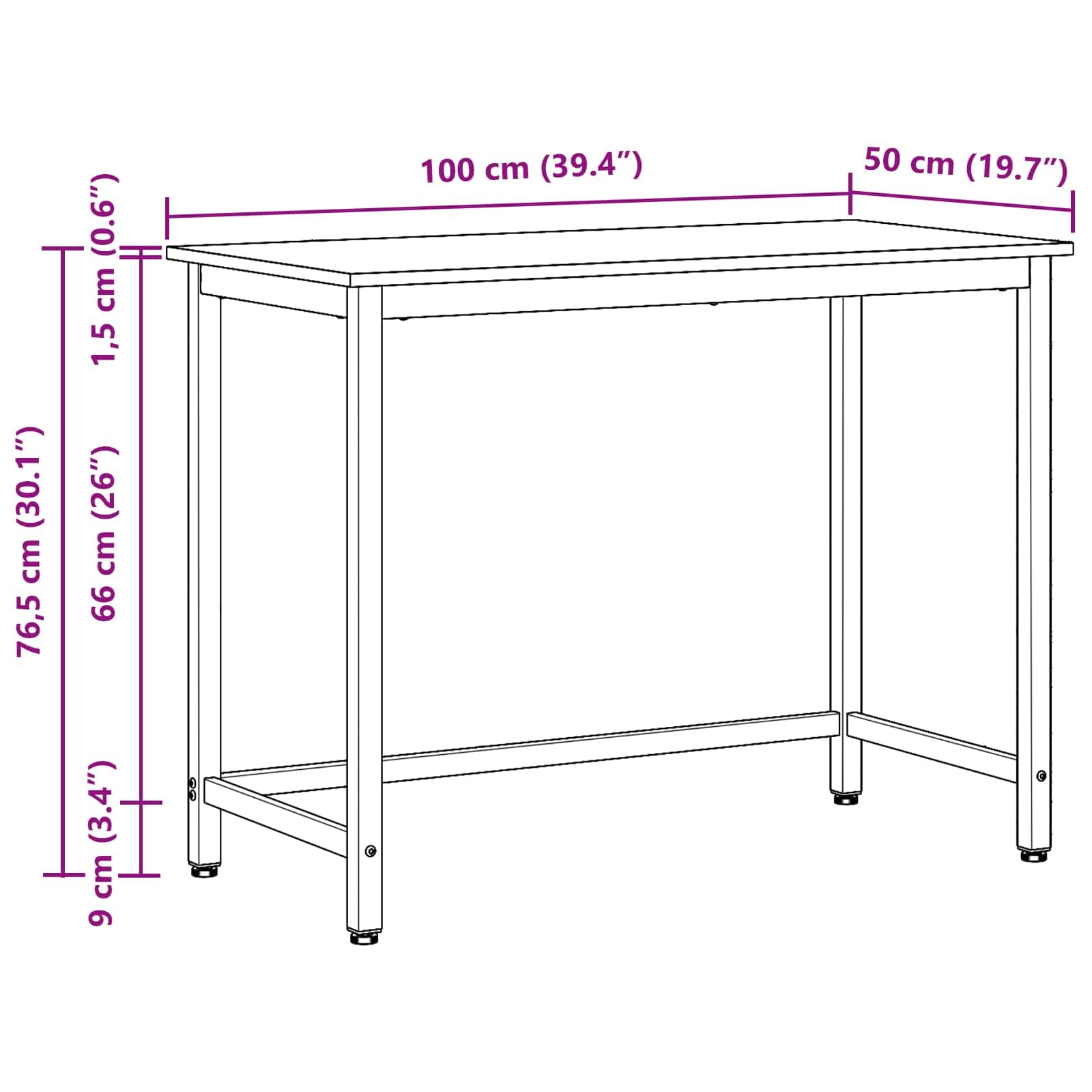 Mesa de trabajo genérica regulable en altura 100 x 50 x 76,5 cm, escritorio moderno de madera de ingeniería y acero, mesa de estudio robusta para salón u oficina