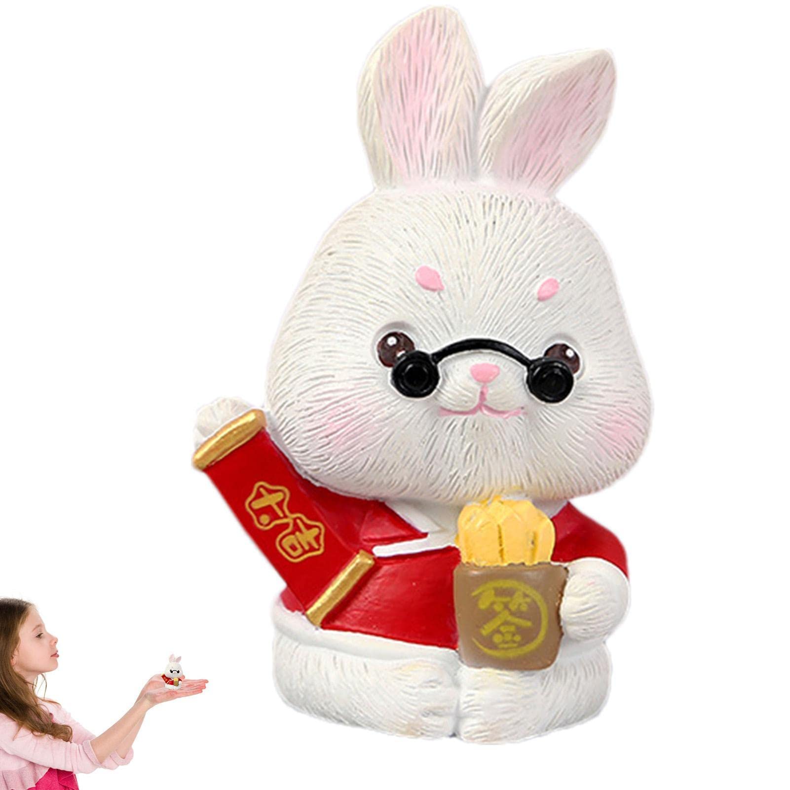 ミニ中国のウサギの置物 - ミニチュア レジン製デスクトップ バニー ウサギ フィギュア - かわいいミニチュア バニー フィギュア装飾マイクロ  ガーデン風景植木鉢 Aoren