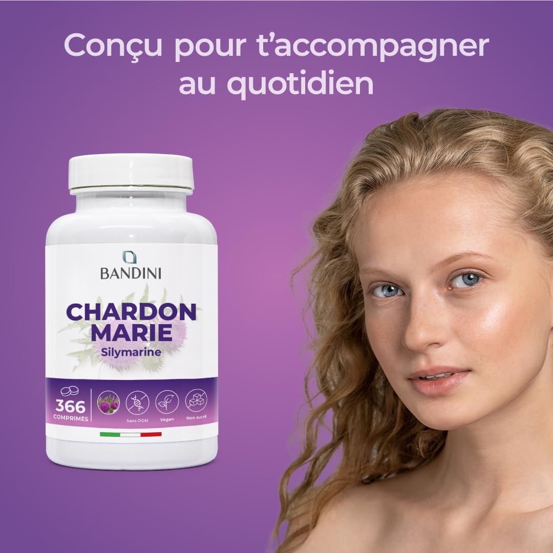 Bandini® Chardon-Marie 366 comprimés de 300mg | 1200 mg/jour, Extra Fort | Supplément alimentaire à base de silymarine | Régénérant Foie, Protection, Détox et Digestion | Naturel et 100% Végétalien