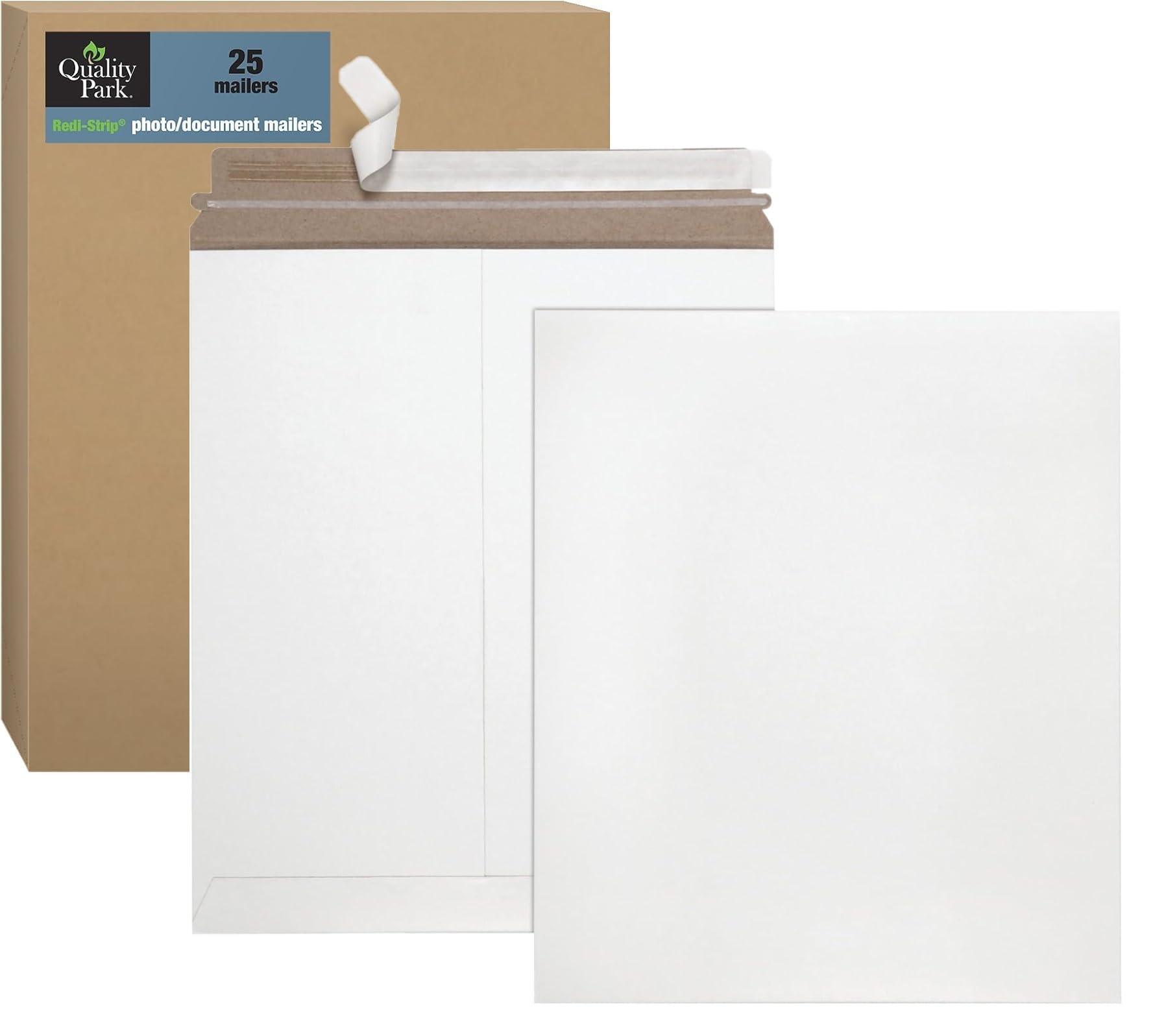 Quality Park Photo Document Mailers, Redi-Strip Self Seal Closure, Rigid Stay Flat Mailer, White Recycled Fiberboard, 6" x 8", 25 per Box