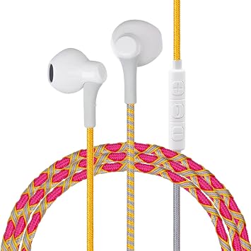 Music Earphones Wired Headphones - Colorful Nylon Braided Earbuds with Mic Tangle Free for iPhone/Android Cellphones
