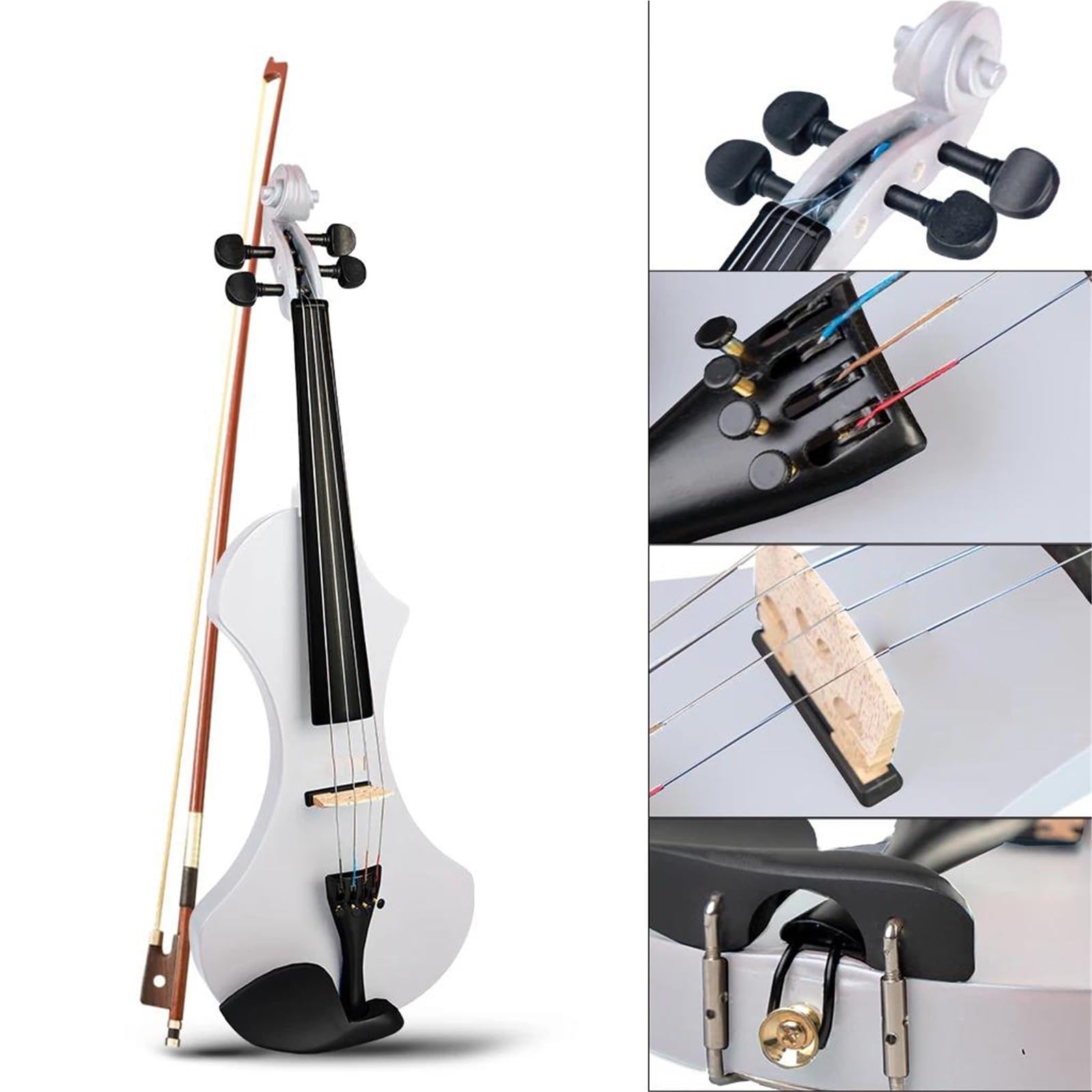 Początkujący Skrzypce Zestaw Skrzypiec Elektrycznych Smyczek Kabel Audio Mostek Solidne Drewno 4/4 Ciche Instrumenty Muzyczne