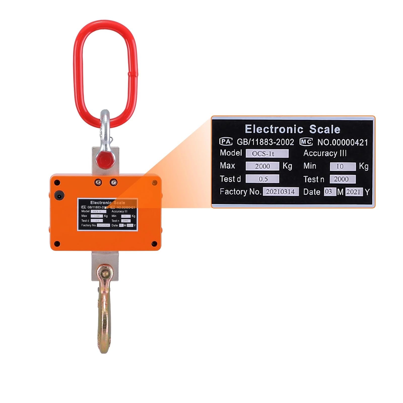 Bilancia for gru digitale in alluminio da 2T, 2000 kg/4000 libbre, bilancia sospesa compatta e resistente, tipo OCS-SA, display a LED con telecomando