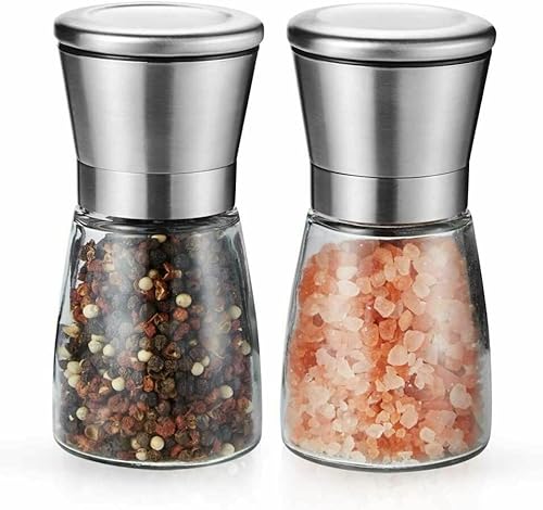 Salt and Pepper Grinder Set | Stainless Steel with Transparent Body Salt and Pepper Grinder | Professional Grinder for Spices & Seeds | Salt and Pepper Sets for Kitchen | Home | Indoor/Outdoor