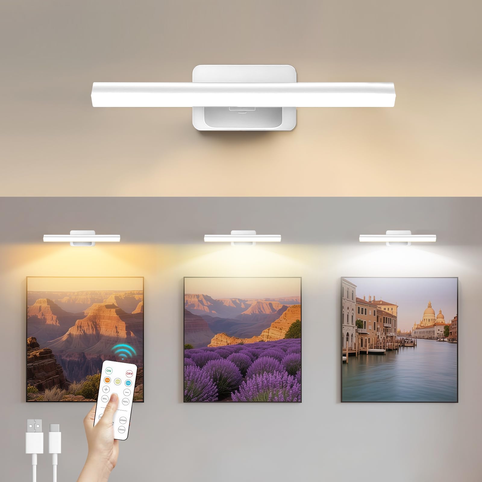 AMFUN Picture Lights for Wall Wireless Picture Lights with Remote, 3 Color Temperatures Cordless Dart Board Light