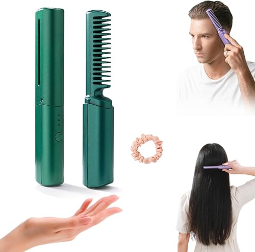 Mini alisador de pelo recargable, cepillo alisador inalámbrico portátil, cepillo alisador de tres temperaturas con iones negativos, tamaño de viaje,