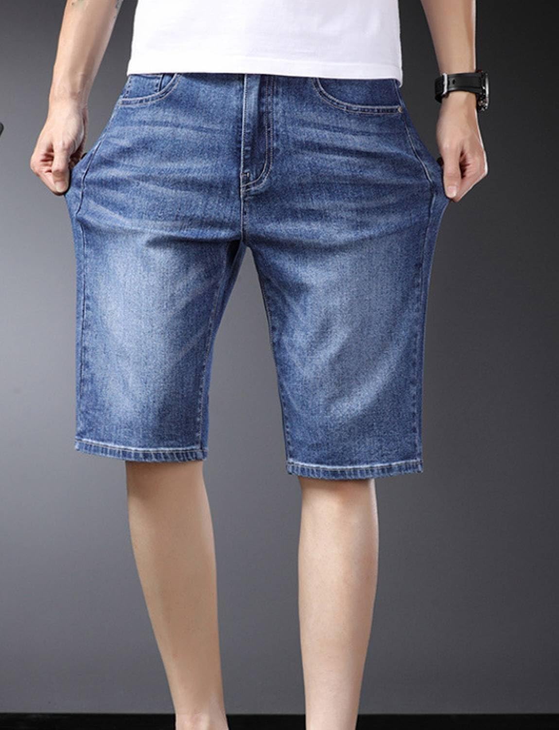 Mens Summer Straight Leg Denim Shorts Relaxed Fit Washed Jean Shorts Classic Casual Work Short