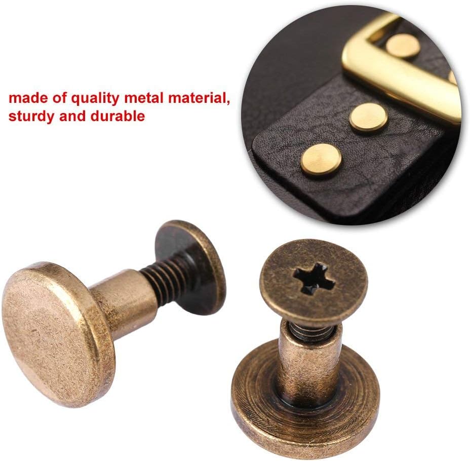 20 x Flat Head Brass Tubular Rivets with Screws Nuts Studs Cap Accessories for Leather Craft (8 mm), 8mm - Image 5