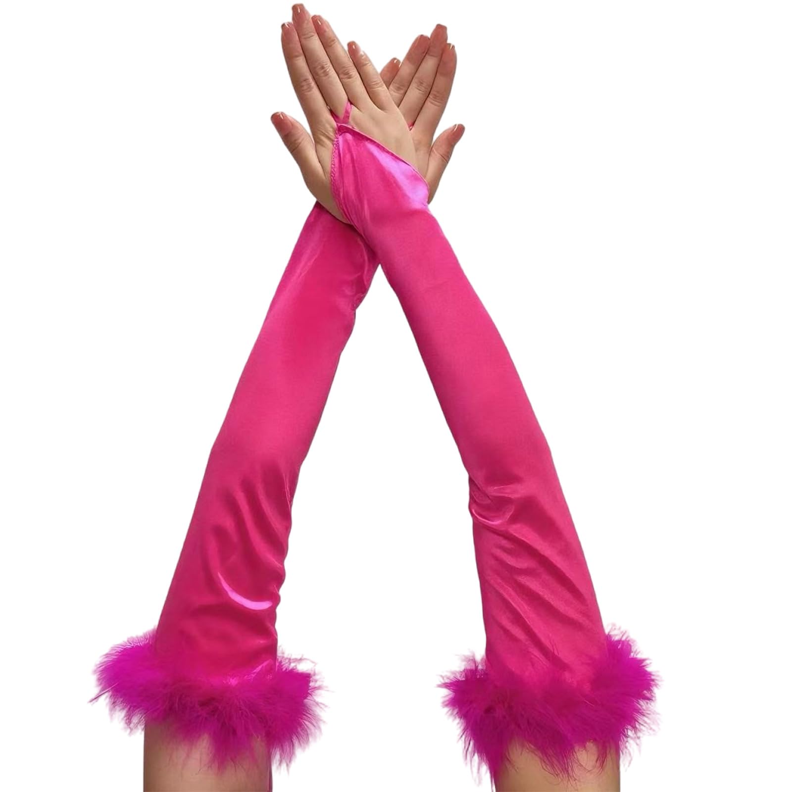 MICFENY Feathered Chain Formal Evening Gauntlets Flexible Fabric Traditional Achromatic Stage Gauntlets