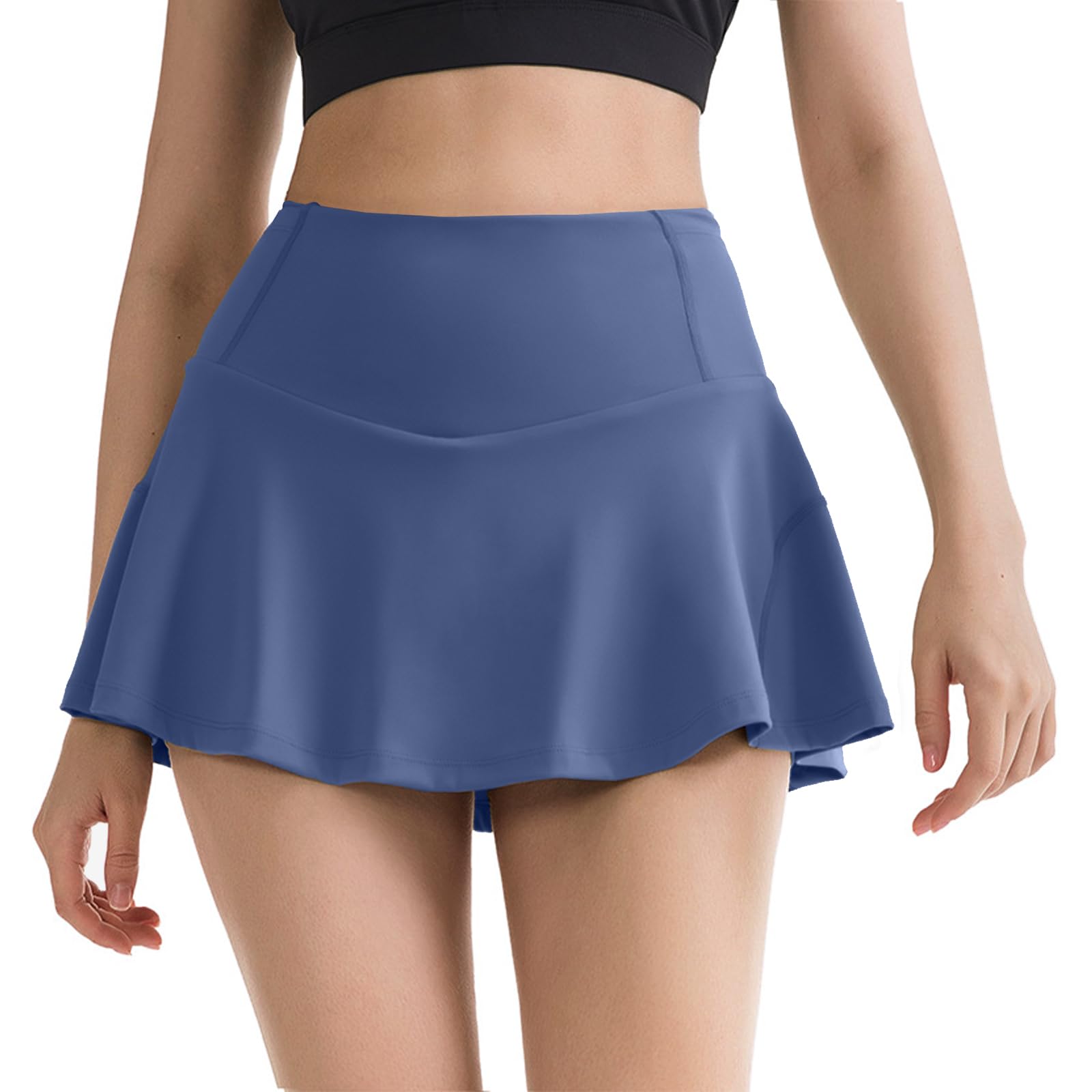 Abbigliamento Tennis Donna, Gonna da tennis a pieghe a vita alta per donna pantaloncini integrati con 5 tasche gonne da golf skorts atletica corsa, Goccia d'acqua blu, L