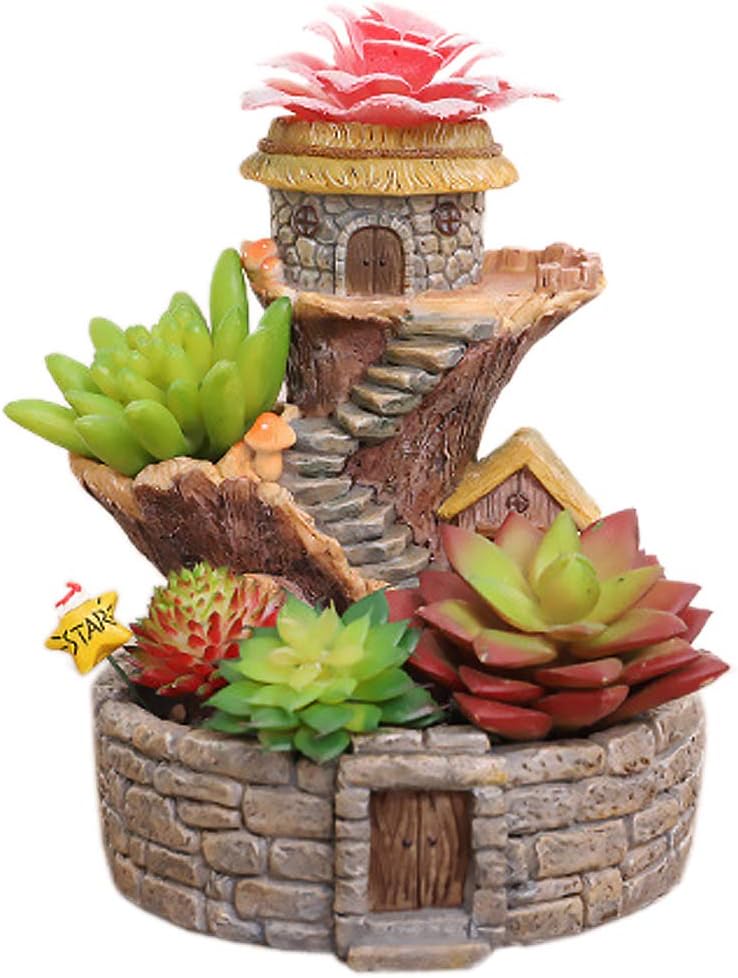 Segreto Creative Retro Tree House Plants Pot Flower Pots with Drainage Holes Resin Planters Vase Home Decor for Succulents, Flower, Cactus, Gardening Decoration,Indoor(Stone House)