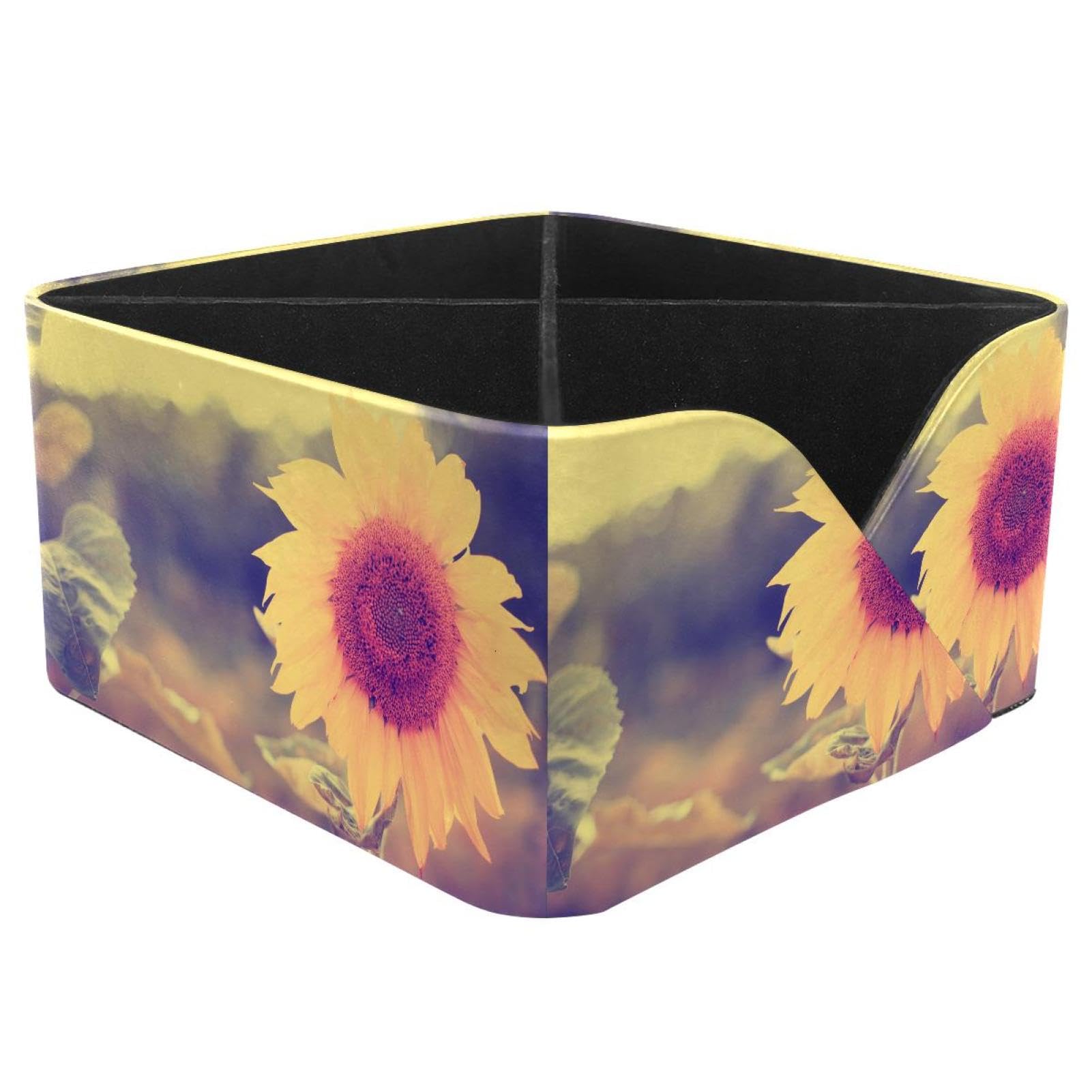 KengjuTesu Beautiful Sunflower Desktop Organizer Pen Holder, Rectangular Pencil Cup for Office, Study and Makeup Stations