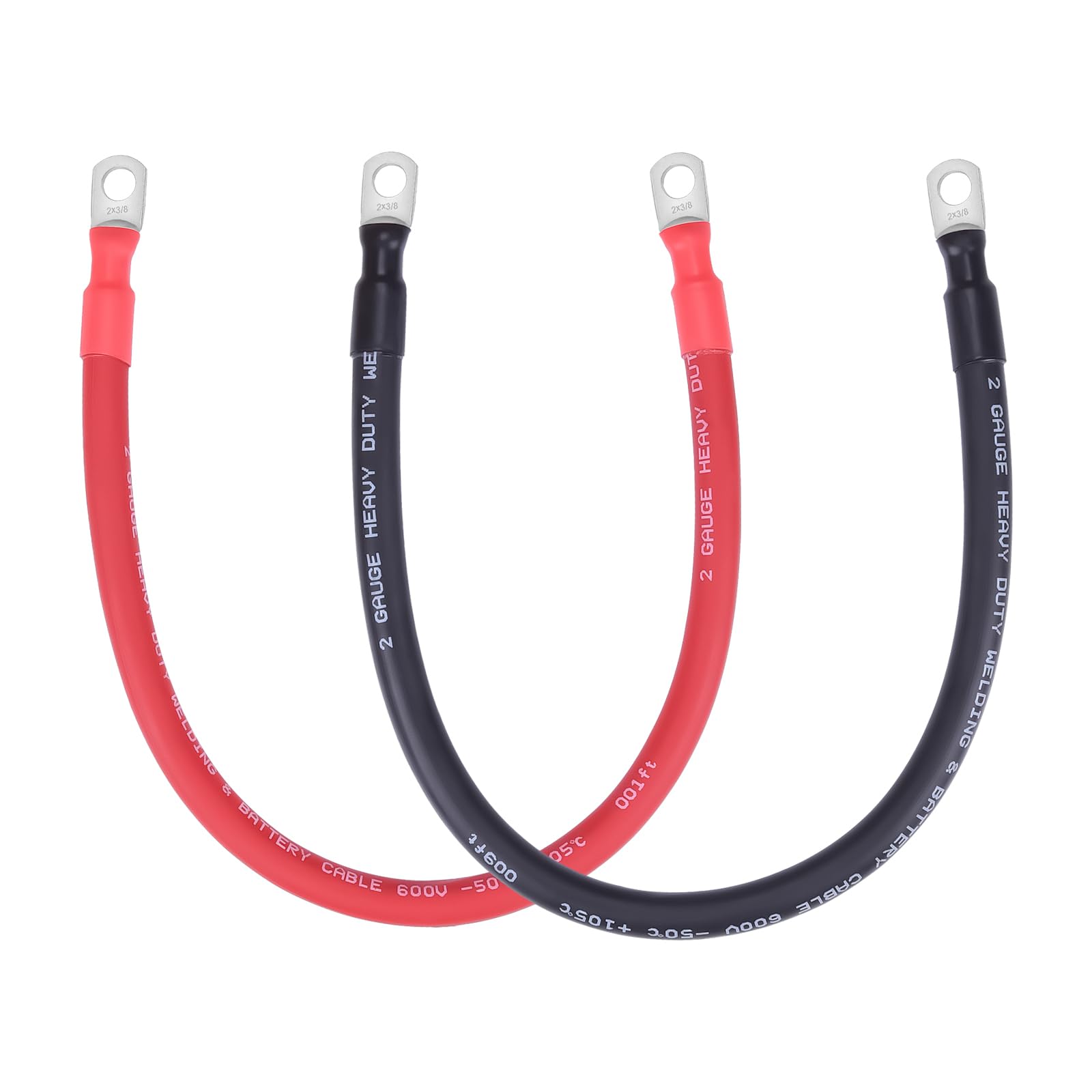 2 AWG Flexible Battery Cable with 3/8" Terminals - OFC Pure Copper Inverter &amp; Welding Wire for Automotive Solar RV Motorcycle (Red + Black 1.5FT Pair)